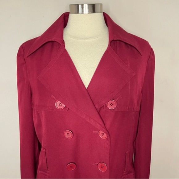 VINTAGE SPIEGEL Women's Burgundy Double Breasted Trench Coat, Size 16 - Picture 5 of 9